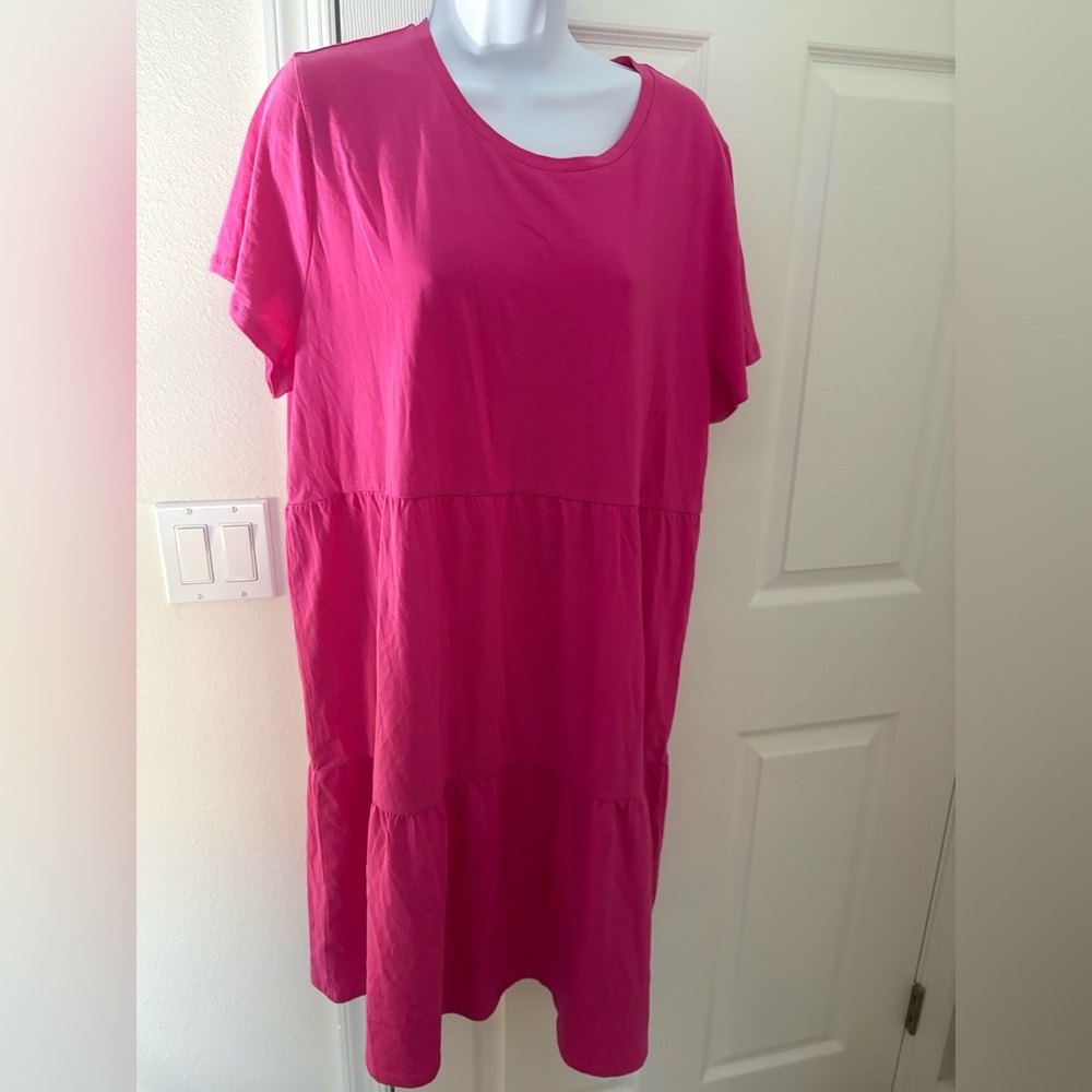 J. Crew Cotton Midi Dress hot Pink Short Sleeve XXL new